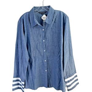 New The Royal Standard XL Women Long Sleeve Button Down Pleated Work Chambray